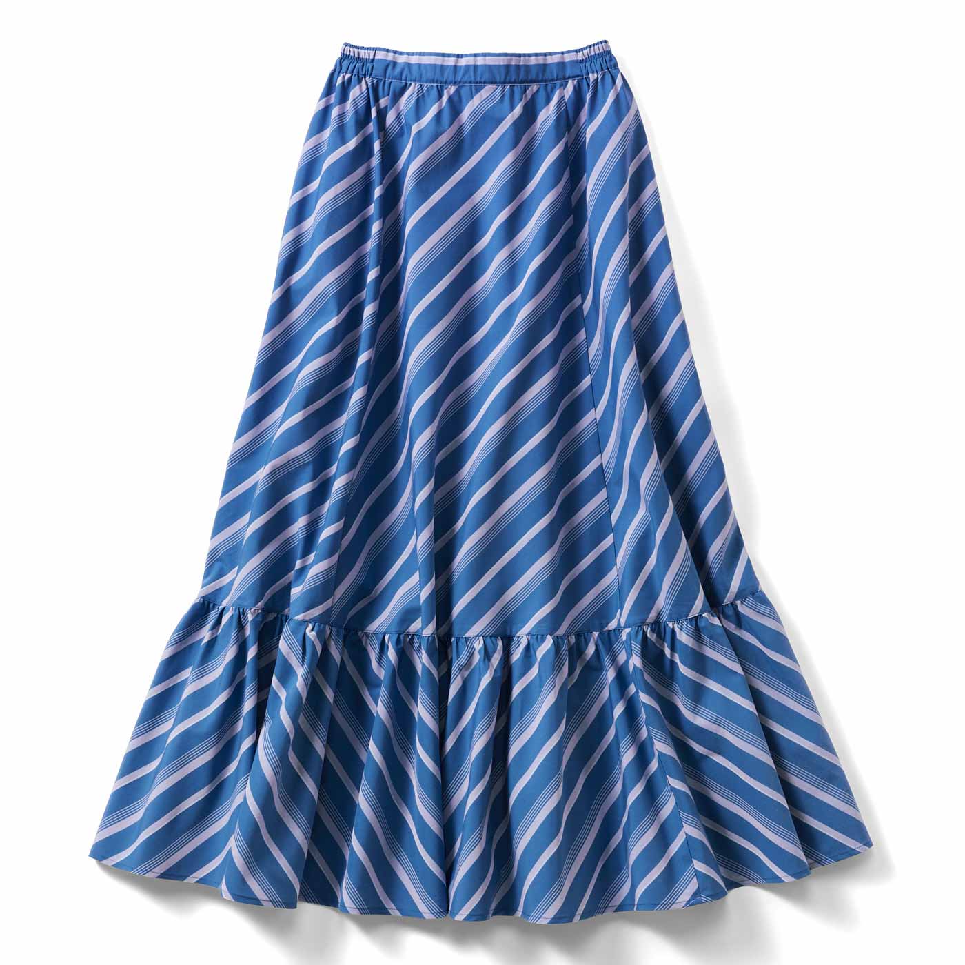 IEDIT|ストライプ柄切り替えスカート〈ブルー〉ＩＥ